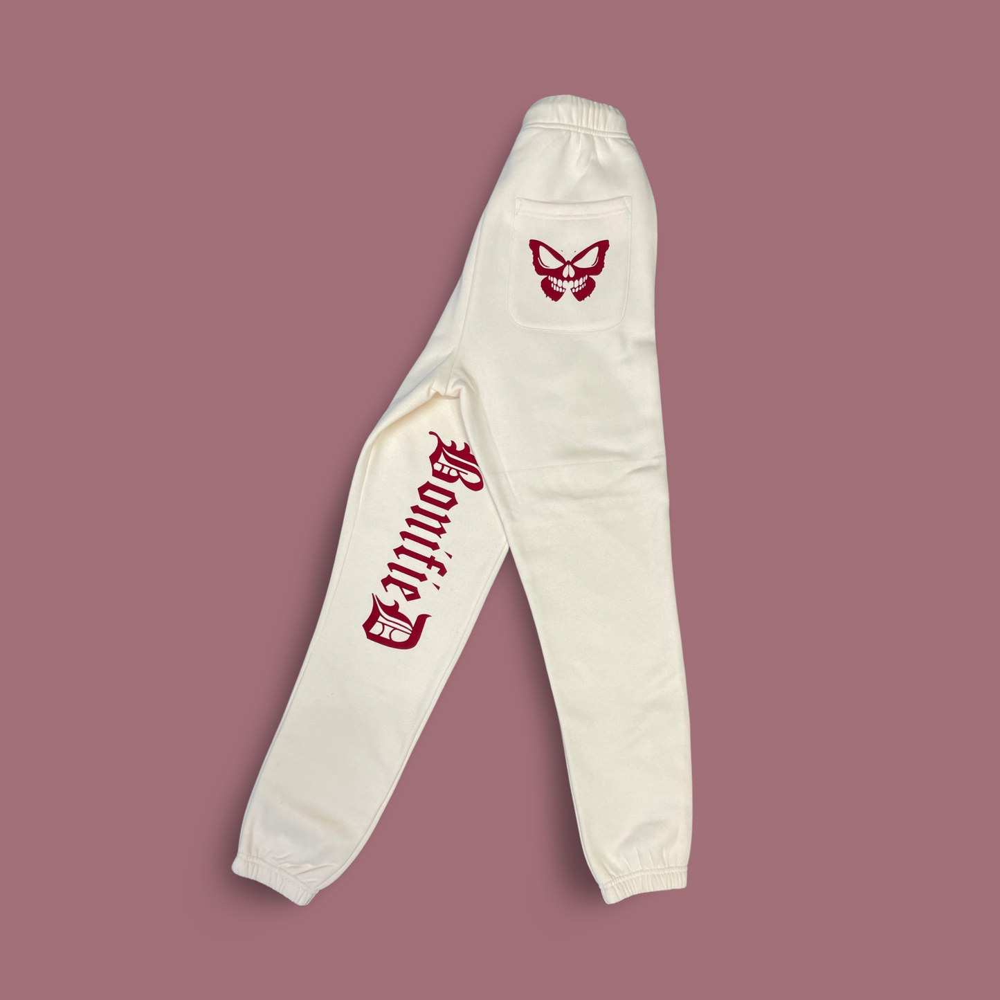 BONIFIED VALENTINES [ cream & Rose red suede] UNISEX Sweat Suit